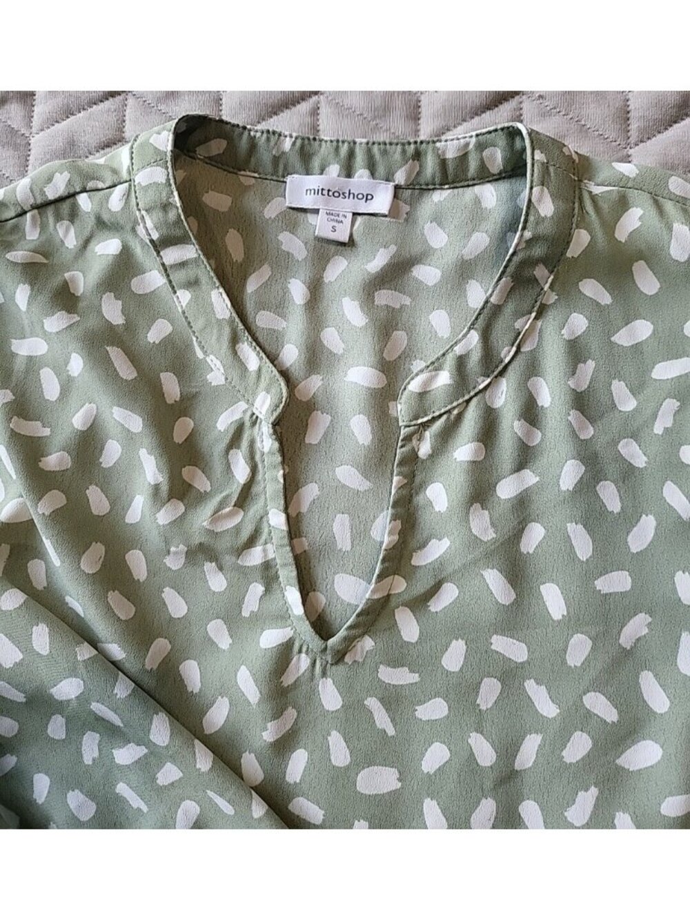 Mittoshop Sage Green Babydoll Dress Cottagecore Prairie Boho Flowy Mini Size M - Picture 8 of 11